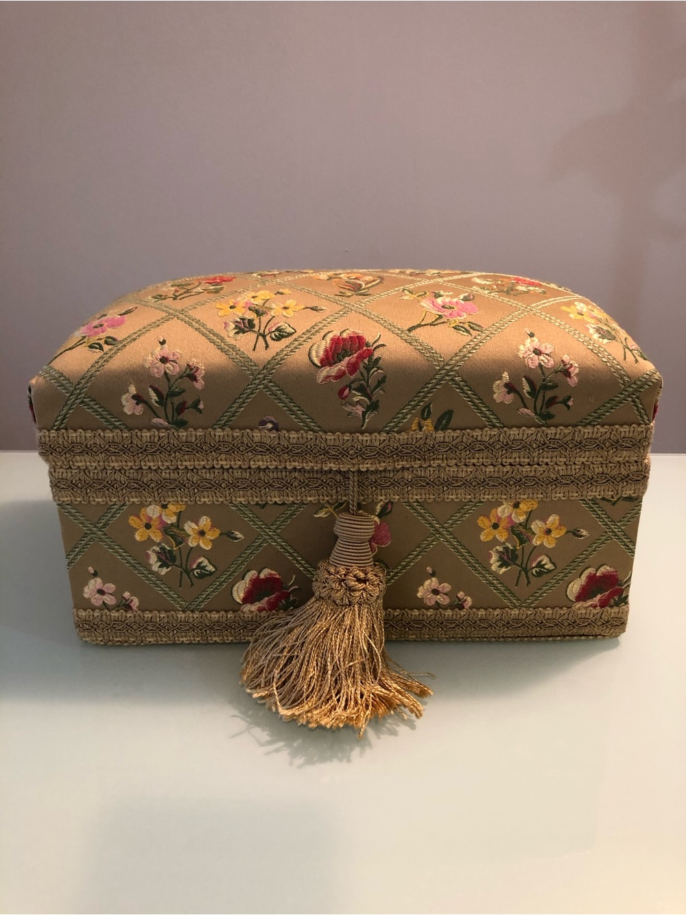 Floral Embroidered Trinket Box with Tassel